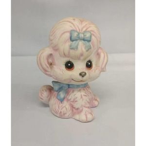 VTG Pink Puppy with Big Eyes,Smile Painted Ceramic Pink Puppy Hand Painted Puppy